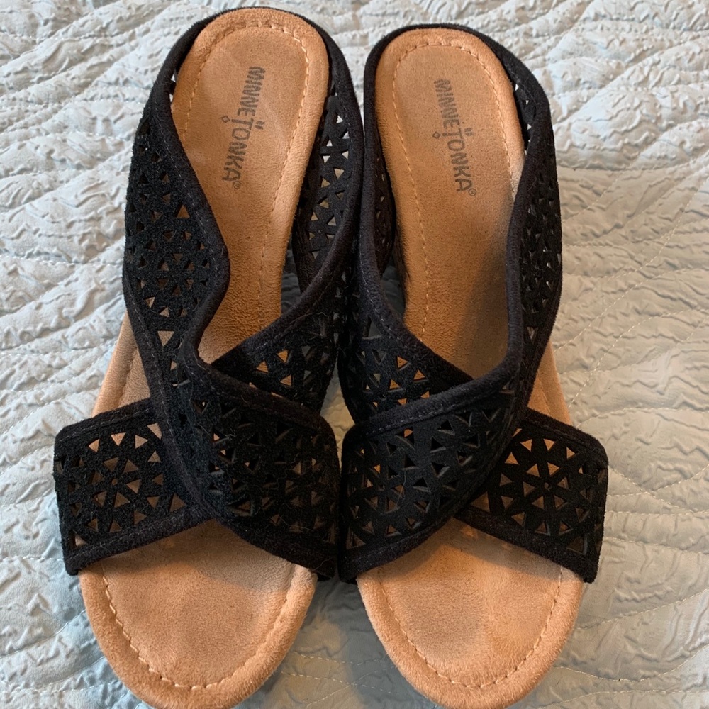 Minnetonka Black slip ons